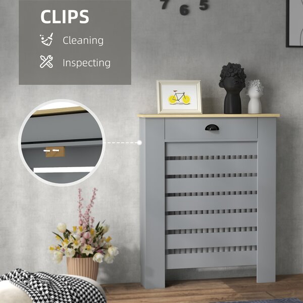 HOMCOM 95.5H x 78Wcm Radiator Cover, with Drawer - Grey Aosom UK