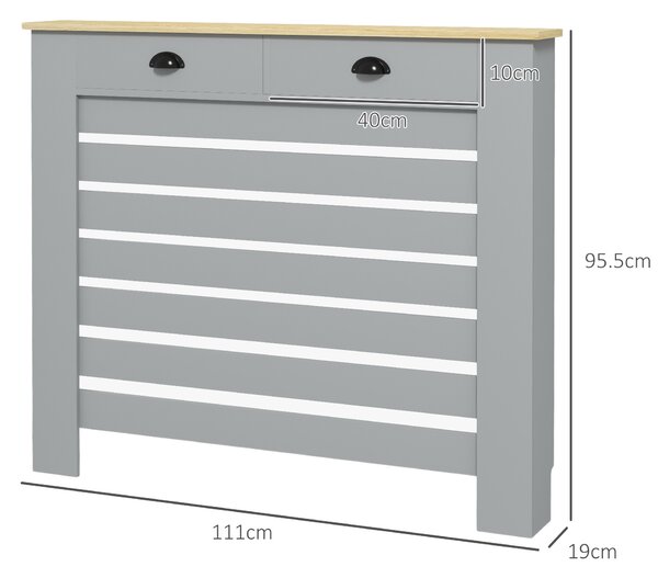 HOMCOM 95.5H x 111Wcm Radiator Cover, with Drawer - Grey Aosom UK