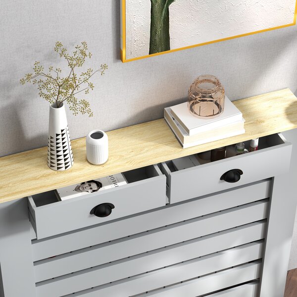 HOMCOM 95.5H x 111Wcm Radiator Cover, with Drawer - Grey Aosom UK
