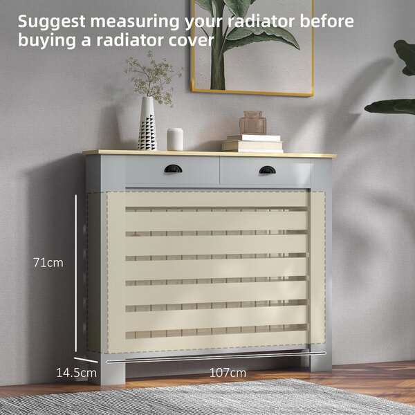 HOMCOM 95.5H x 111Wcm Radiator Cover, with Drawer - Grey Aosom UK