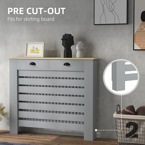 HOMCOM 95.5H x 111Wcm Radiator Cover, with Drawer - Grey Aosom UK