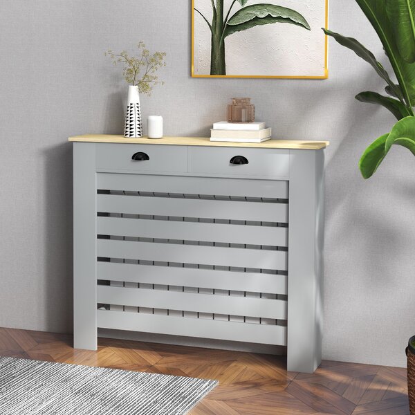 HOMCOM 95.5H x 111Wcm Radiator Cover, with Drawer - Grey Aosom UK