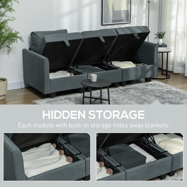 HOMCOM 'L' Shape Modular Storage Sofa - Dark Grey Aosom UK