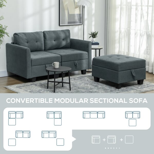 HOMCOM 'L' Shape Modular Storage Sofa - Dark Grey Aosom UK