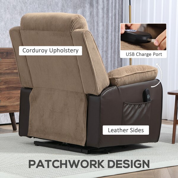 HOMCOM Power Lift Recliner Chair for Elderly, Patchwork Design Oversized Electric Riser and Recliner Armchair for Living Room, Brown