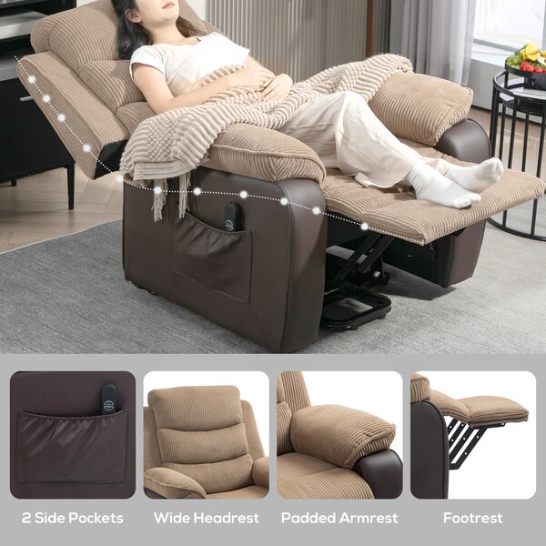 HOMCOM Power Lift Recliner Chair for Elderly, Patchwork Design Oversized Electric Riser and Recliner Armchair for Living Room, Brown