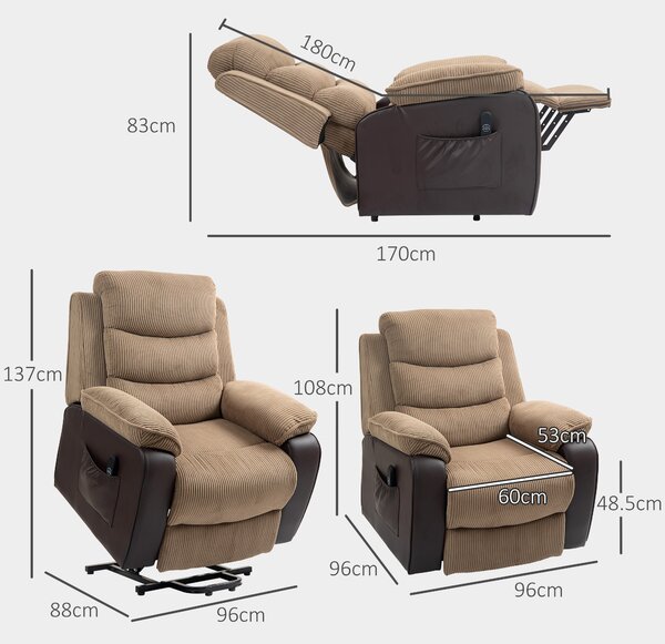 HOMCOM Power Lift Recliner Chair for Elderly, Patchwork Design Oversized Electric Riser and Recliner Armchair for Living Room, Brown