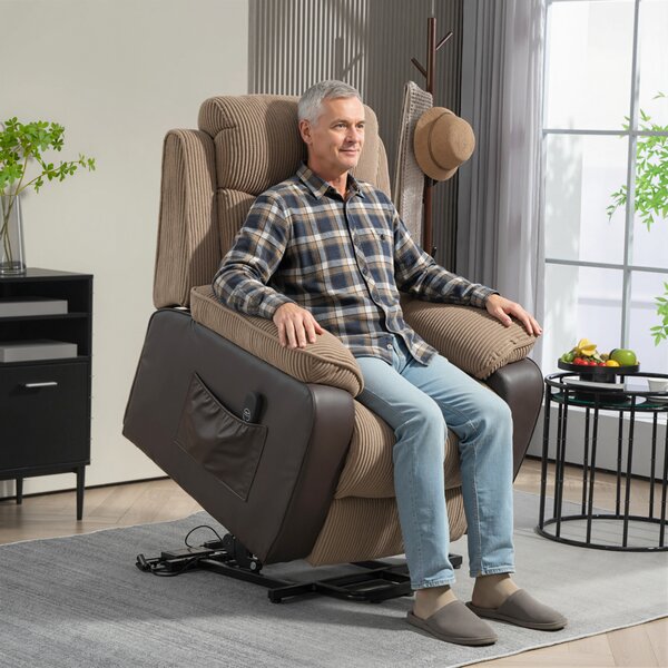 HOMCOM Power Lift Recliner Chair for Elderly, Patchwork Design Oversized Electric Riser and Recliner Armchair for Living Room, Brown