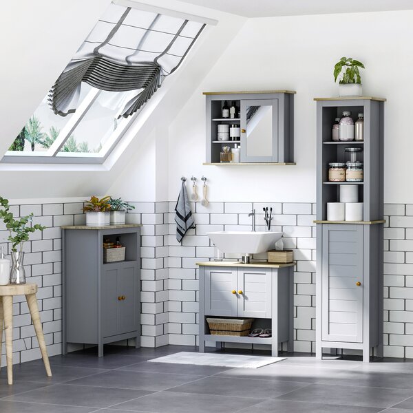 Kleankin Wall-Mounted Mirror Cabinet: Bathroom Storage with Door, Adjustable Shelf, Ideal for Hallways & Living Areas, Grey Aosom UK