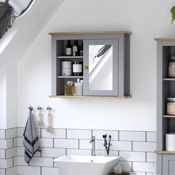 Kleankin Wall-Mounted Mirror Cabinet: Bathroom Storage with Door, Adjustable Shelf, Ideal for Hallways & Living Areas, Grey Aosom UK