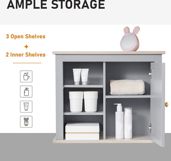 Kleankin Wall-Mounted Mirror Cabinet: Bathroom Storage with Door, Adjustable Shelf, Ideal for Hallways & Living Areas, Grey Aosom UK