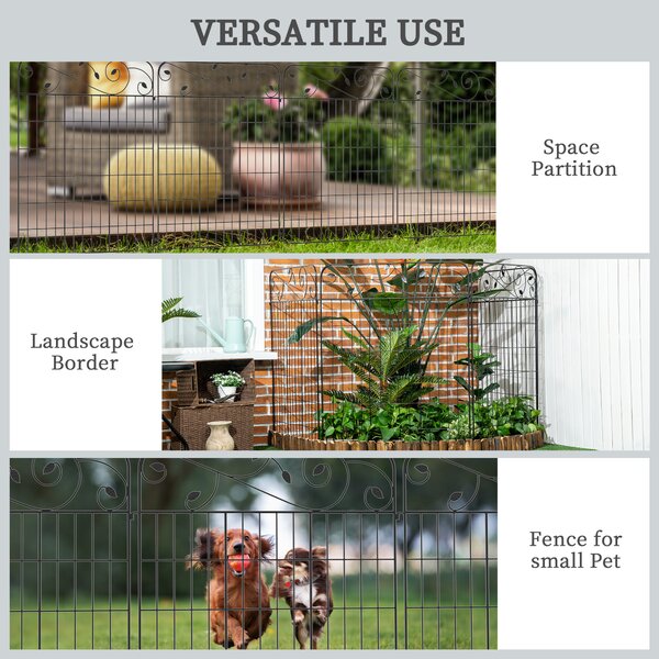 Outsunny Decorative Garden Fencing, 8PCs 43in x 23ft Outdoor Picket Fence Panels, Rustproof Metal Wire Landscape Flower Bed Edging Animal Aosom UK