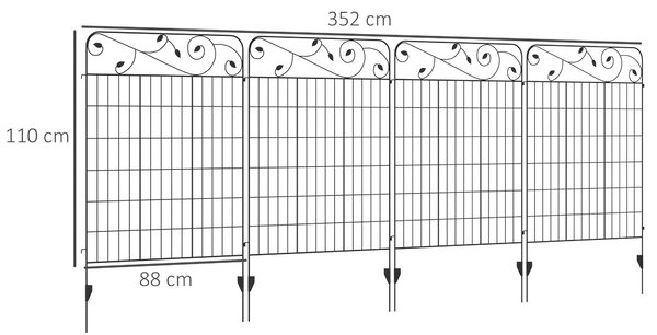 Outsunny Decorative Garden Fencing, 8PCs 43in x 23ft Outdoor Picket Fence Panels, Rustproof Metal Wire Landscape Flower Bed Edging Animal Aosom UK