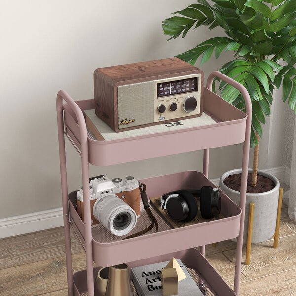 HOMCOM Three-Tier Steel Storage Trolley - Pink Aosom UK
