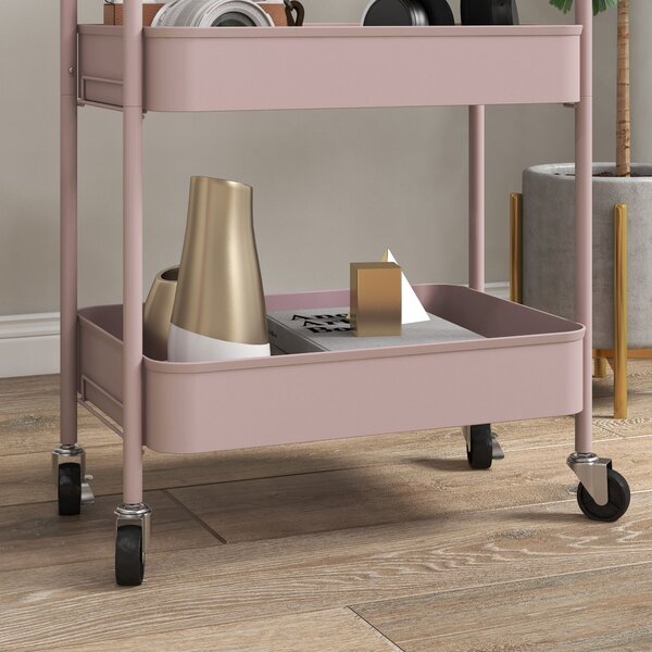 HOMCOM Three-Tier Steel Storage Trolley - Pink Aosom UK