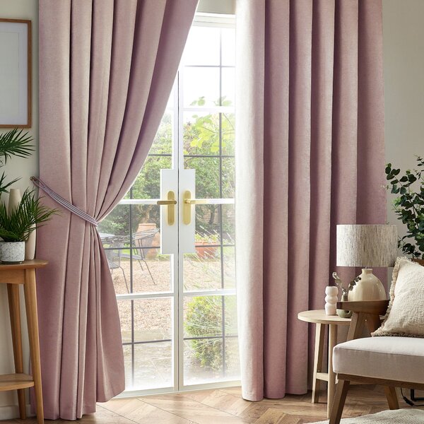 Chenille Triple Woven Ready Made Blackout Curtains Pink