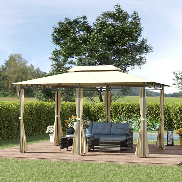 Outsunny 4x3m Gazebo with Curtains, Garden Double Roof Aosom UK