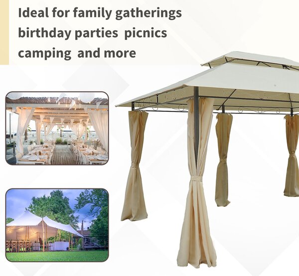 Outsunny 4x3m Gazebo with Curtains, Garden Double Roof Aosom UK