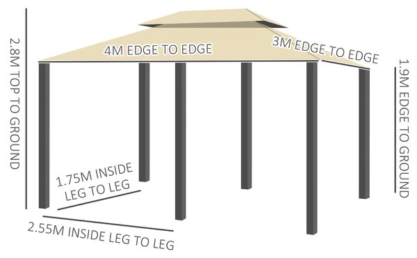 Outsunny 4x3m Gazebo with Curtains, Garden Double Roof Aosom UK