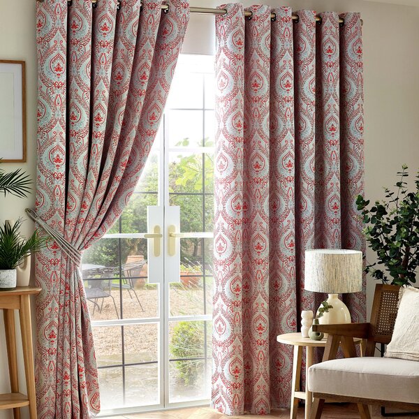 Victoria Triple Woven Ready Made Eyelet Blackout Curtains Red