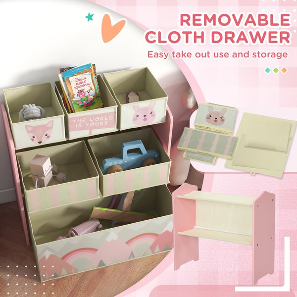 ZONEKIZ Children's Toy Storage Unit with 6 Fabric Bins, Bedroom and Nursery Organiser, 63 x 30 x 66cm, Pink Aosom UK