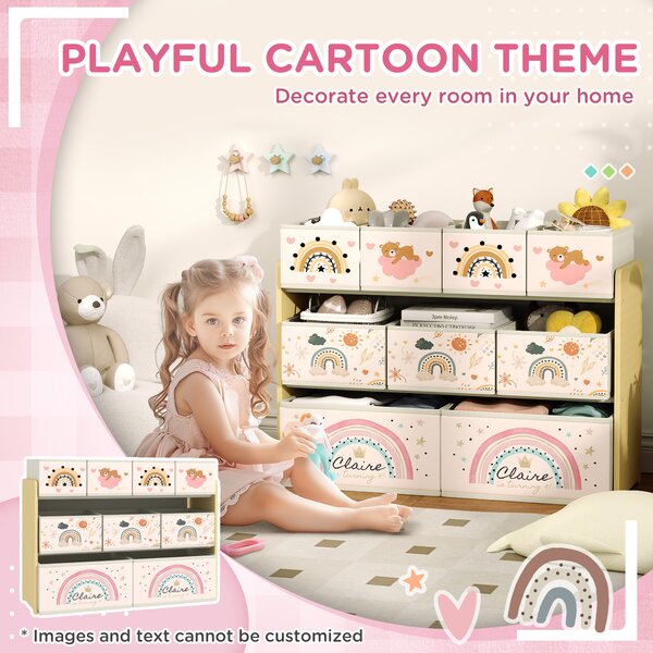 AIYAPLAY 3-Tier Kids Storage Unit with 9 Non-Woven Fabric Boxes for Toys, Books for Bedroom, Nursery, Yellow