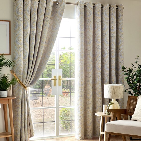 Victoria Triple Woven Ready Made Eyelet Blackout Curtains Ochre