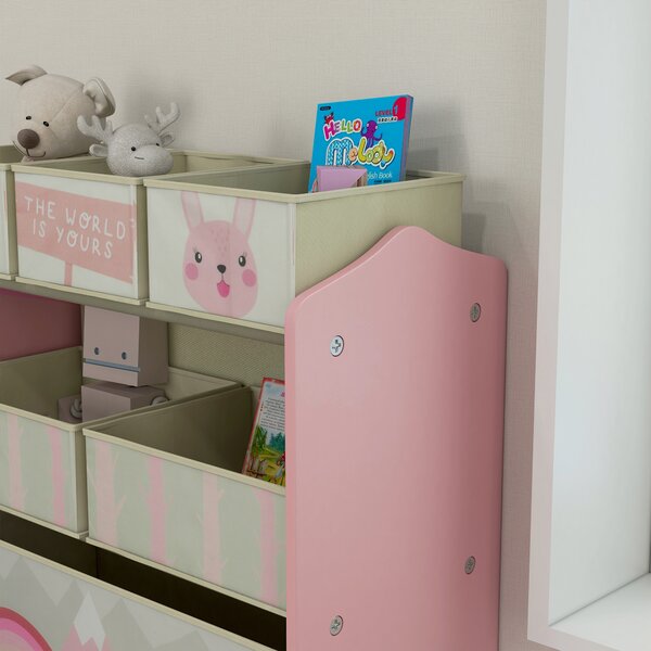 ZONEKIZ Children's Toy Storage Unit with 6 Fabric Bins, Bedroom and Nursery Organiser, 63 x 30 x 66cm, Pink Aosom UK