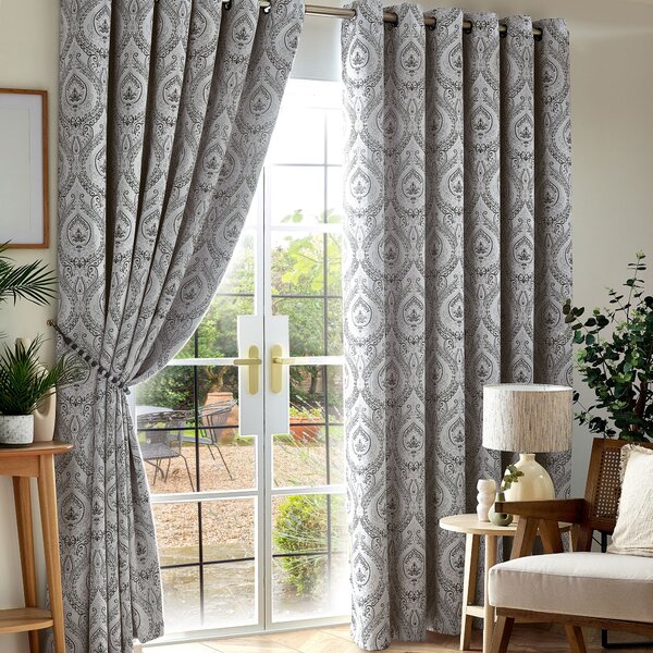 Victoria Triple Woven Ready Made Eyelet Blackout Curtains Silver