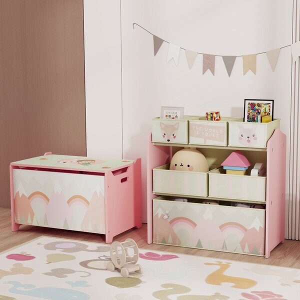 ZONEKIZ Children's Toy Storage Unit with 6 Fabric Bins, Bedroom and Nursery Organiser, 63 x 30 x 66cm, Pink Aosom UK