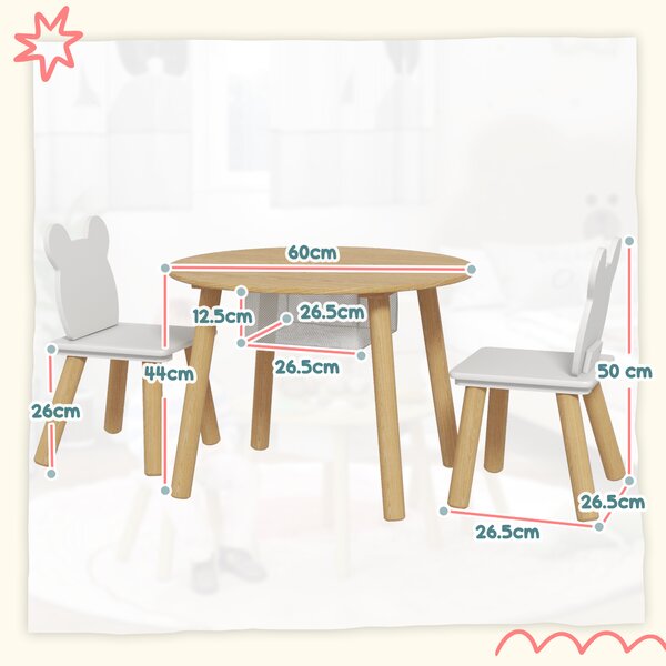 AIYAPLAY 3 Pieces Kids Activity Table Set with Centre Mesh Bag, Bear Shaped Backrest, for Arts, Reading, Dining Aosom UK