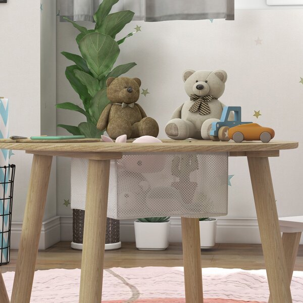AIYAPLAY 3 Pieces Kids Activity Table Set with Centre Mesh Bag, Bear Shaped Backrest, for Arts, Reading, Dining Aosom UK