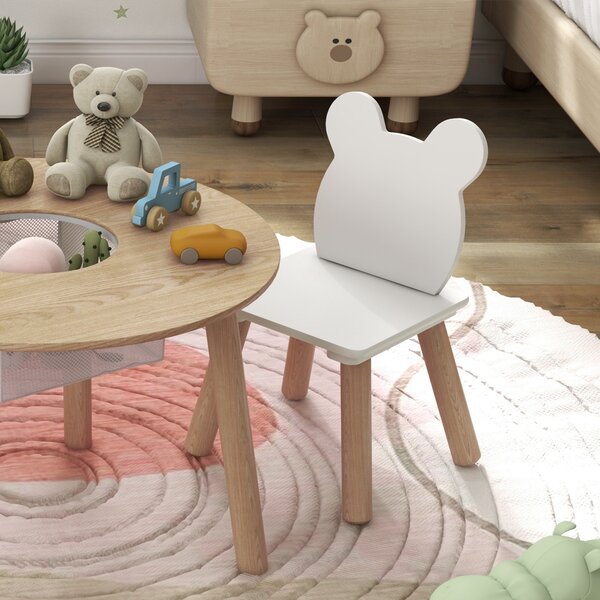 AIYAPLAY 3 Pieces Kids Activity Table Set with Centre Mesh Bag, Bear Shaped Backrest, for Arts, Reading, Dining Aosom UK