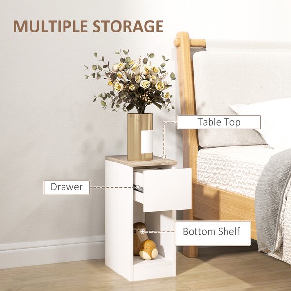 HOMCOM Set of Two Modern Storage Bedside Tables - White Aosom UK