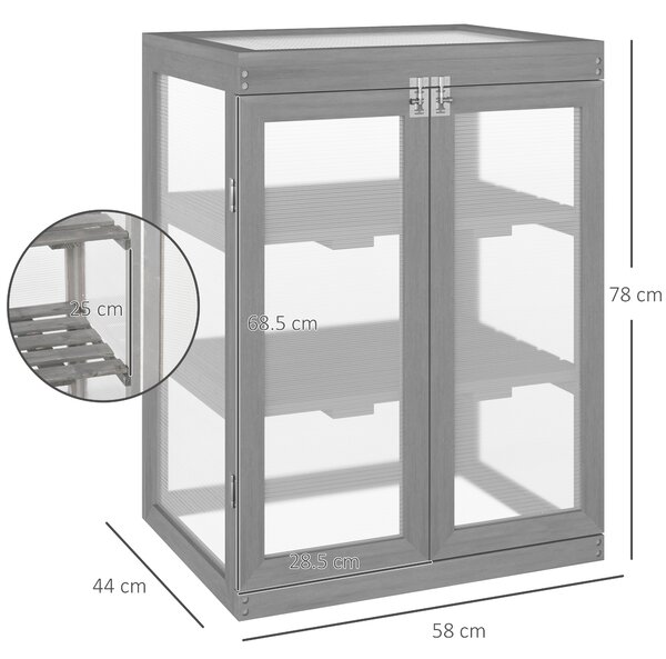 Outsunny 3-tier Wood Greenhouse Garden Polycarbonate Cold Frame Balcony Grow House w/ Storage Shelf for Plants, Flowers, Dark Grey Aosom UK