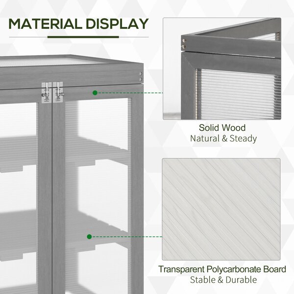 Outsunny 3-tier Wood Greenhouse Garden Polycarbonate Cold Frame Balcony Grow House w/ Storage Shelf for Plants, Flowers, Dark Grey Aosom UK