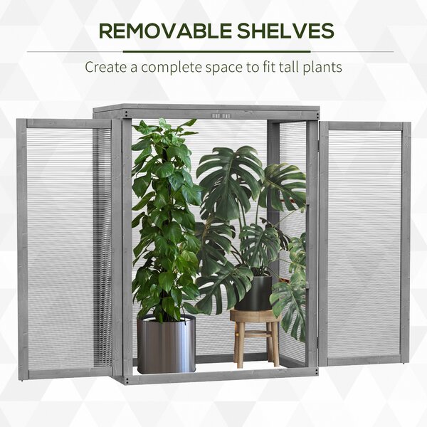 Outsunny 3-tier Wood Greenhouse Garden Polycarbonate Cold Frame Balcony Grow House w/ Storage Shelf for Plants, Flowers, Dark Grey Aosom UK