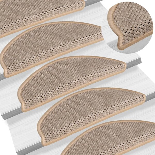 Stair Mats Self-adhesive Sisal-Look 15 pcs 56x17x3 cm Light Beige