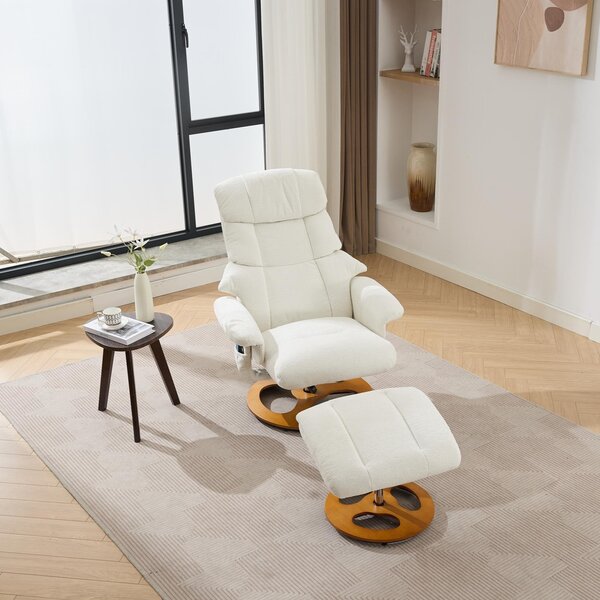 Swivel Massage Recliner with Ottoman Footstool, 5-Point Massager, Ergonomic Backrest, Ideal for Living Room, 88L x 80W x 106H cm, White Aosom.UK