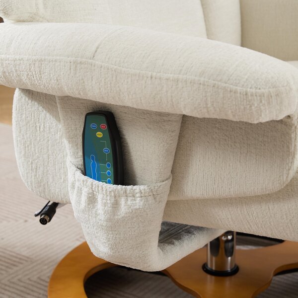 Swivel Massage Recliner with Ottoman Footstool, 5-Point Massager, Ergonomic Backrest, Ideal for Living Room, 88L x 80W x 106H cm, White Aosom.UK