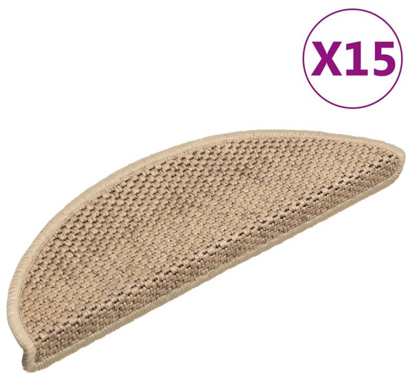 Stair Mats Self-adhesive Sisal-Look 15 pcs 56x17x3 cm Sand