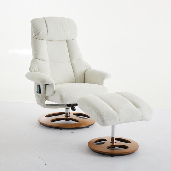 Swivel Massage Recliner with Ottoman Footstool, 5-Point Massager, Ergonomic Backrest, Ideal for Living Room, 88L x 80W x 106H cm, White Aosom.UK