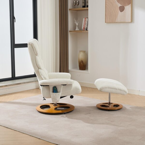 Swivel Massage Recliner with Ottoman Footstool, 5-Point Massager, Ergonomic Backrest, Ideal for Living Room, 88L x 80W x 106H cm, White Aosom.UK