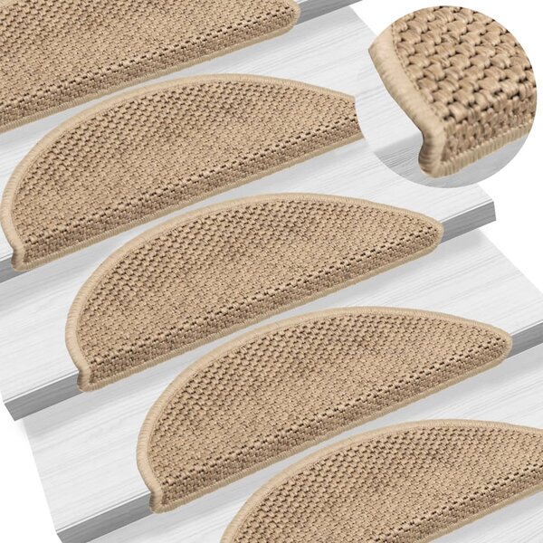 Stair Mats Self-adhesive Sisal-Look 15 pcs 56x17x3 cm Sand