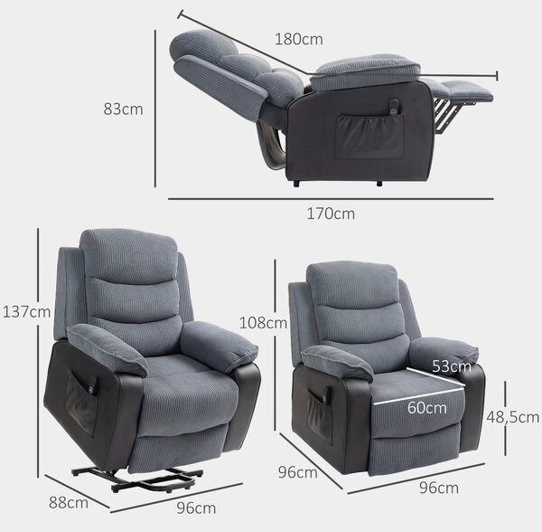 HOMCOM Power Lift Recliner Chair for Elderly, Patchwork Design Oversized Electric Riser and Recliner Armchair with Remote Control, Dark Grey