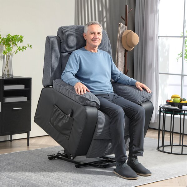 HOMCOM Power Lift Recliner Chair for Elderly, Patchwork Design Oversized Electric Riser and Recliner Armchair with Remote Control, Dark Grey