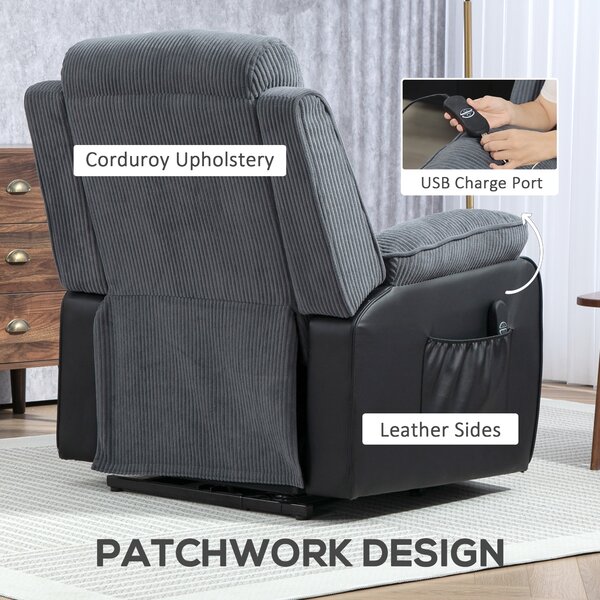 HOMCOM Power Lift Recliner Chair for Elderly, Patchwork Design Oversized Electric Riser and Recliner Armchair with Remote Control, Dark Grey