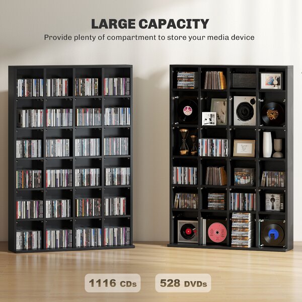HOMCOM CD Storage Unit with Adjustable Shelves, 89 x 130.5 cm, Black Aosom UK
