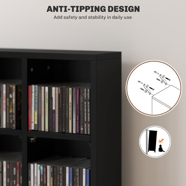 HOMCOM CD Storage Unit with Adjustable Shelves, 89 x 130.5 cm, Black Aosom UK