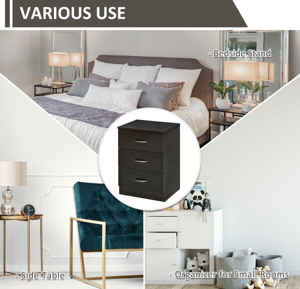 HOMCOM Bedside Cabinet with Drawer and Shelf, White Bedside Table for Bedroom, Living Room, Nightstand Side Table with Metal Rail Set of 2